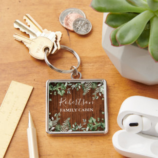 Rustikales Holz Wasserfarbe Ivy Ferns Sage Familie Schlüsselanhänger