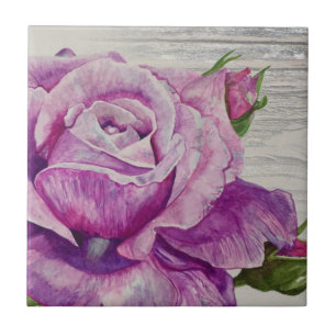 Rustikales Holz Wasserfarbe Lila Rose Fliese