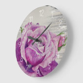 Rustikales Holz Wasserfarbe Lila Rose Große Wanduhr (Winkel)