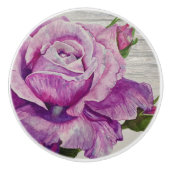 Rustikales Holz Wasserfarbe Lila Rose Keramikknauf (Vorderseite)