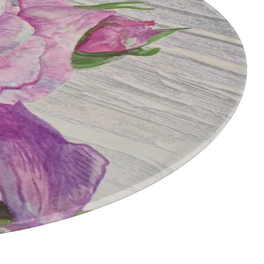 Rustikales Holz Wasserfarbe Lila Rose Schneidebrett (Ecke)
