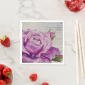 Rustikales Holz Wasserfarbe Lila Rose Serviette (Beispiel)