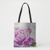 Rustikales Holz Wasserfarbe Lila Rose Tasche (Vorderseite)