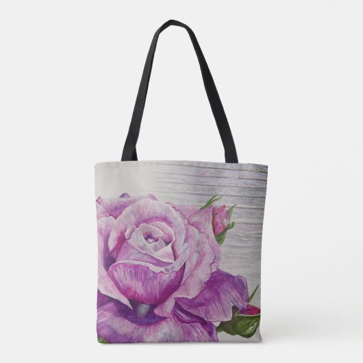 Rustikales Holz Wasserfarbe Lila Rose Tasche (Rückseite)