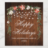 Rustikales Holz Wasserfarbe Poinsettia Lichter Url Weinetikett (Einzelnes Label)