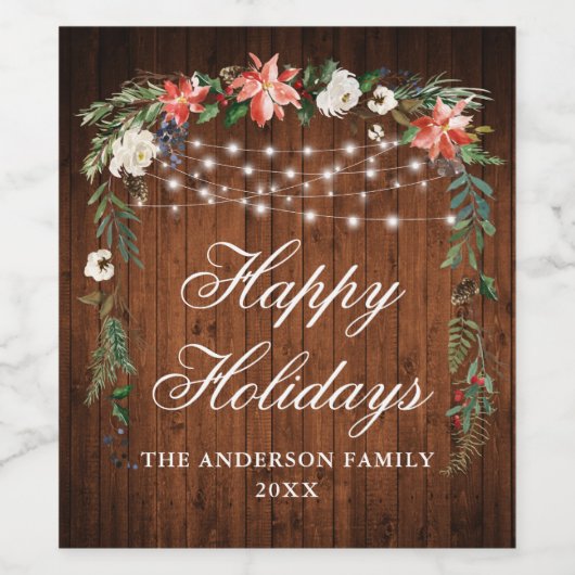 Rustikales Holz Wasserfarbe Poinsettia Lichter Url Weinetikett (Einzelnes Label)