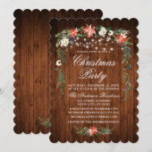 Rustikales Holz Wasserfarbe Poinsettia Lichter Wei Einladung (Vorne/Hinten)