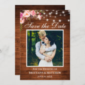 Rustikales Holz Wasserfarbe Rosa Blumenleuchten Save The Date (Vorne/Hinten)