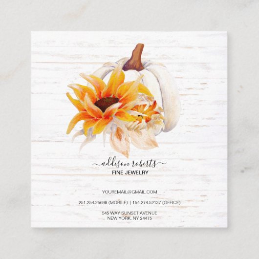 Rustikales Holz Wasserfarbe Sonnenblumen Schmuck P Quadratische Visitenkarte (Rückseite)