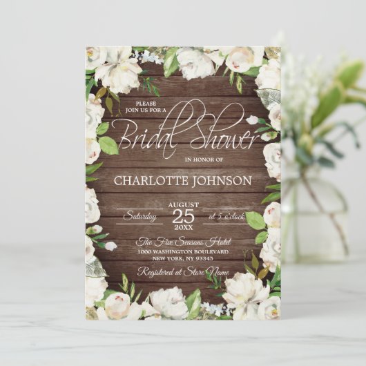 Rustikales Holz Wasserfarbe Weißes Brautparty Einladung (Stehend Vorderseite)