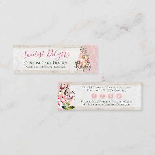 Rustikales Holz Wasserfarben Blumengebäck Mini Visitenkarte (Vorne/Hinten)