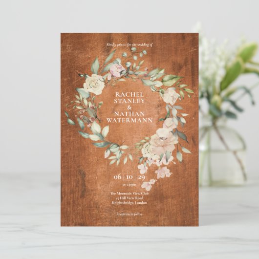 Rustikales Holz Wasserfarbengrün Blumenzwiebeln Einladung (Stehend Vorderseite)