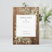 Rustikales Holz Watercolor Greenerity Wedding RSVP (Stehend Vorderseite)