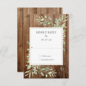 Rustikales Holz Watercolor Greenerity Wedding RSVP (Vorne/Hinten)