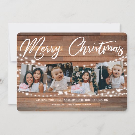 Rustikales Holz Weihnachten 5 Foto String Lights (Vorderseite)