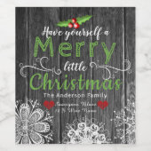 Rustikales Holz | Weihnachten Mistletoe & Schneefl Weinetikett (Einzelnes Label)