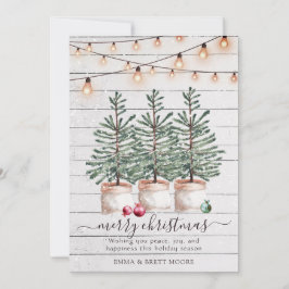 Rustikales Holz Weihnachtsbaum String Lights Feiertagskarte