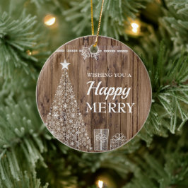 Rustikales Holz Weihnachtsbaum Weihnachtszeit Keramik Ornament