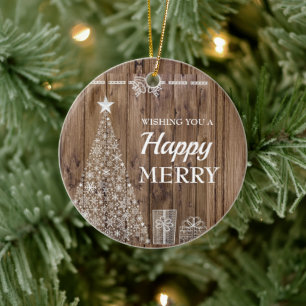 Rustikales Holz Weihnachtsbaum Weihnachtszeit Keramik Ornament