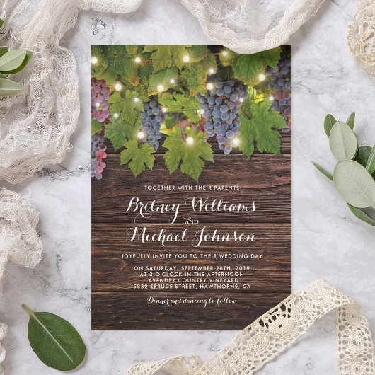 Rustikales Holz Weinkeller Twinkle Lights Hochzeit Einladung