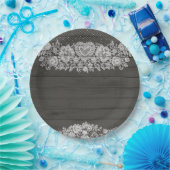 Rustikales Holz & Weiß Lace Lacy Bauernhof Chic Pa Pappteller (Party)