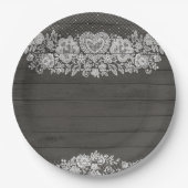 Rustikales Holz & Weiß Lace Lacy Bauernhof Chic Pa Pappteller (Vorderseite)