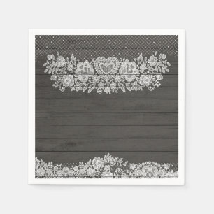 Rustikales Holz & Weiß Lace Lacy Bauernhof Chic Pa Serviette