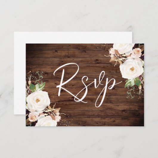 Rustikales Holz Weiß und Blütenblüte Elegante Hoch RSVP Karte (Vorne/Hinten)