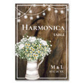 Rustikales Holz Weiße Blume Lichter Harmonica Hoch Tischnummer (Rückseite)