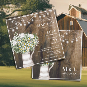 Rustikales Holz weiße Blume, Lichtereihen Einladung