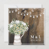 Rustikales Holz weiße Blume, Lichtereihen Einladung (Rückseite)