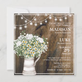 Rustikales Holz weiße Blume, Lichtereihen Einladung (Vorderseite)