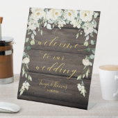 Rustikales Holz Weiße Blütengoldkalligraphie Extra Sockelschild (In Situ)