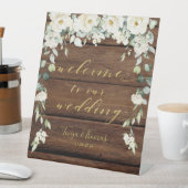 Rustikales Holz Weiße Blütengoldkalligraphie Extra Sockelschild (In Situ)