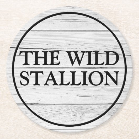 Rustikales Holz Weiße Imitate Graviert Name Bar Runder Pappuntersetzer (Vorderseite)