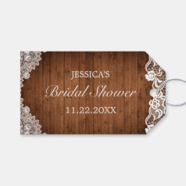 Rustikales Holz & Weiße Spitzen Brautparty Vielen Geschenkanhänger