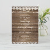 Rustikales Holz weiße Spitzen-Lichter Hochzeiten Einladung (Stehend Vorderseite)