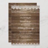 Rustikales Holz weiße Spitzen-Lichter Hochzeiten Einladung (Vorne/Hinten)