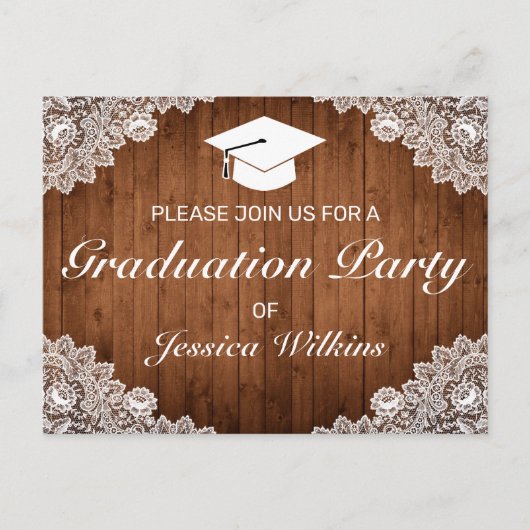 Rustikales Holz Weißer Spitzen Abschluss UAWG Einl Postkarte (Vorderseite)