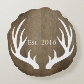 Rustikales Holz, weißes Hirsche, Hochzeit Rundes Kissen (Rückseite)