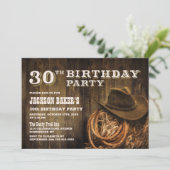 Rustikales Holz Western 30. Geburtstag Party Einladung (Stehend Vorderseite)