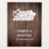 Rustikales Holz White Just Married Elegante Hochze Planer (Vorderseite)