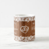 Rustikales Holz & White Lace Herzring Hochzeit Mr. Kaffeetasse (Mittel)