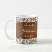 Rustikales Holz & White Lace Herzring Hochzeit Mr. Kaffeetasse (Links)