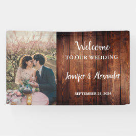 Rustikales Holz Willkommen in unserem Hochzeitsfes Banner