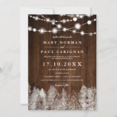Rustikales Holz Winterschnurlampen Waldhochzeit Einladung (Vorderseite)