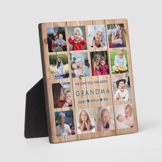 Rustikales Holz Wir Liebe Sie Oma 14 FotoCollage Fotoplatte (Vorderseite)
