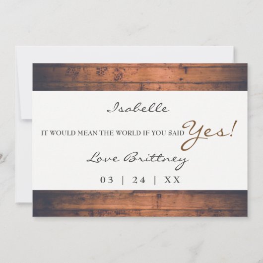 Rustikales Holz wirst du meine Bridesmaid sein Einladung (Rückseite)