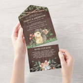 Rustikales Holz Woodland Niedlicher Igel Kinderdus All In One Einladung (Abreißen)