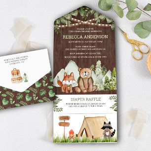 Rustikales Holz Woodland Tiere Camping Kinderdusch All In One Einladung